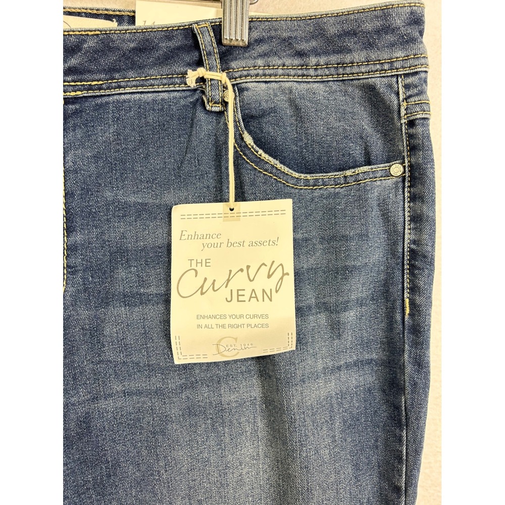 C Denim Est 1946 Curvy Jeans Womens 14 Blue New Studded Floral Raw Hem Mid Rise - Picture 9 of 10